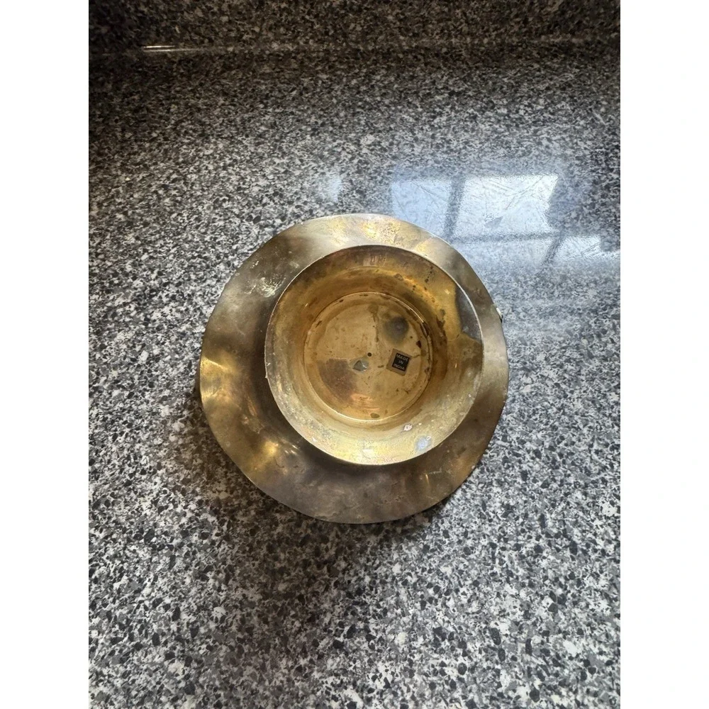 Vintage Brass Basket Ruffled Edge With Handle, Trinket Dish, Ashtray,‎ Decor